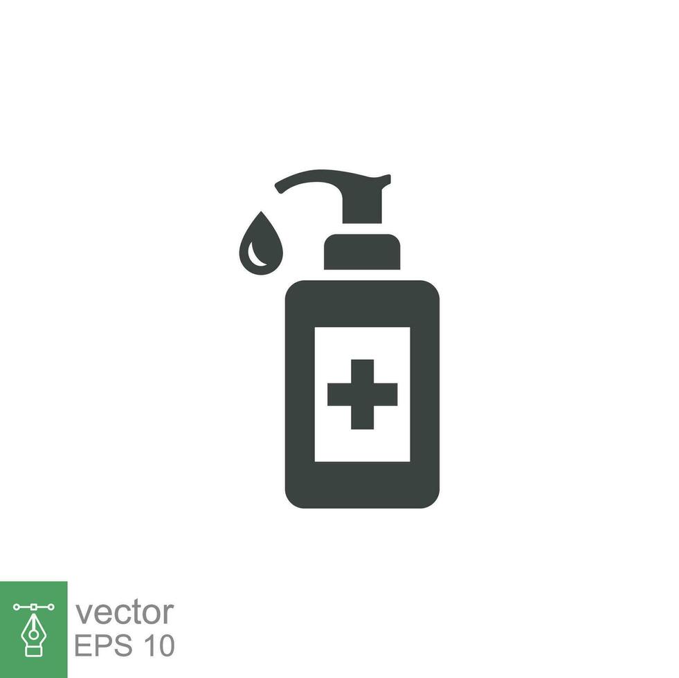 Hand sanitizer icon. Simple solid style. Gel, disinfect, antibacterial, wash, bottle pump, dispenser, container, soap, cleanser, health concept. Vector illustration isolated on white background EPS 10