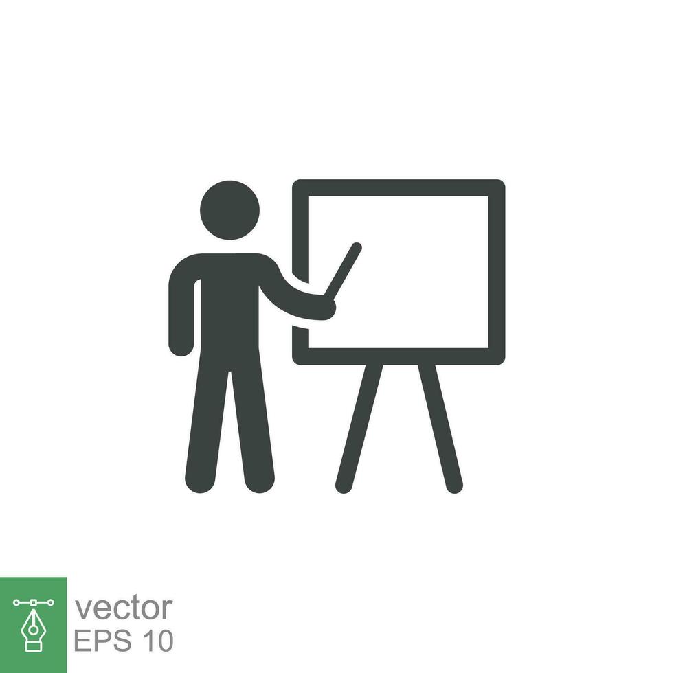 Training icon. Simple solid style. Teacher, course, coach, class, lecture, demonstrate, blackboard, pictogram, seminar, classroom concept. Vector illustration isolated on white background EPS 10