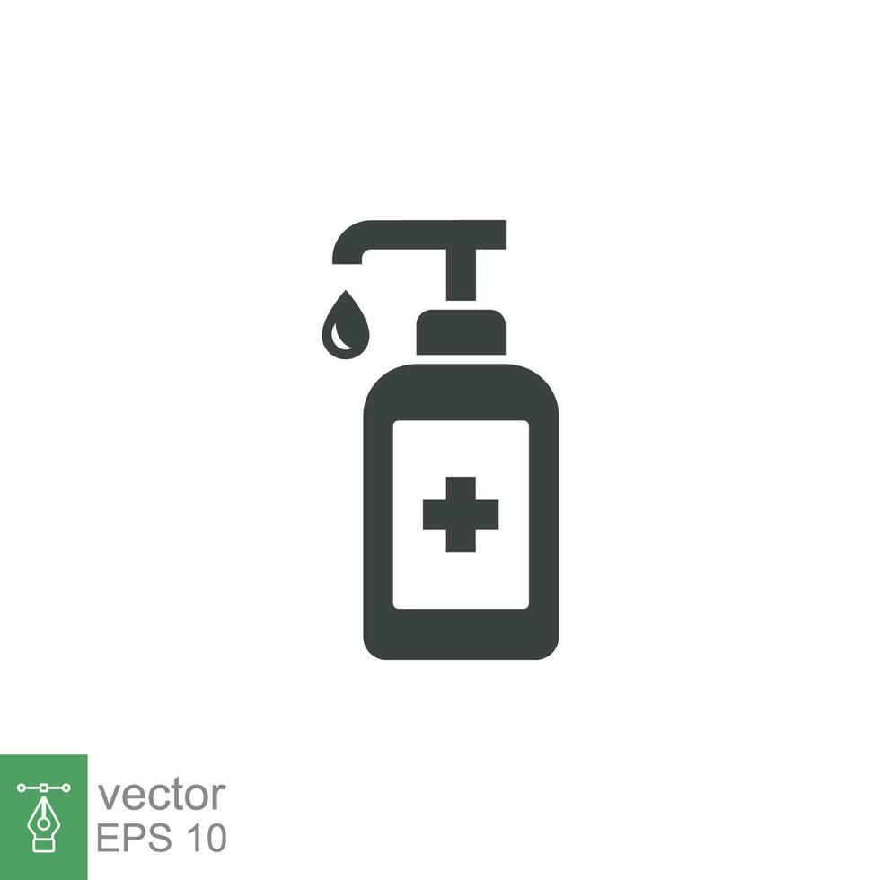 Hand sanitizer icon. Simple solid style. Gel, disinfect, antibacterial, wash, bottle pump, dispenser, container, soap, cleanser, health concept. Vector illustration isolated on white background EPS 10