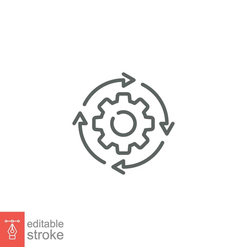 Workflow icon. Simple outline style. Operations, procedure, cog, gear, work, flow, pictogram, process, arrow, business concept. Vector illustration isolated on white background editable stroke EPS 10