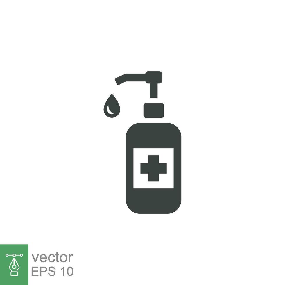 Hand sanitizer icon. Simple solid style. Gel, disinfect, antibacterial, wash, bottle pump, dispenser, container, soap, cleanser, health concept. Vector illustration isolated on white background EPS 10