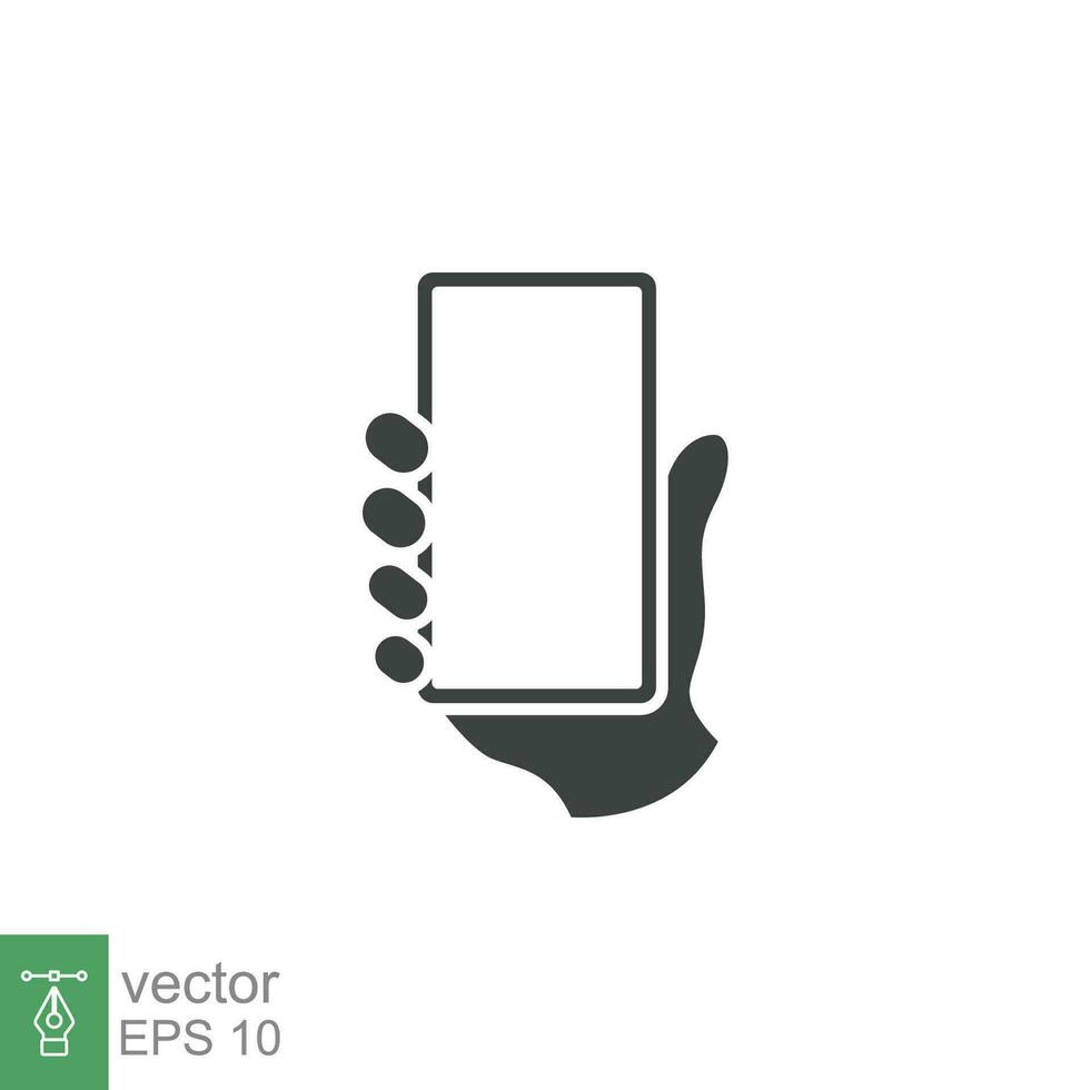 Hand holding phone icon. Simple solid style. Smartphone, cellphone, telephone, call, cellular, touch, web, internet concept. Vector illustration isolated on white background. EPS 10