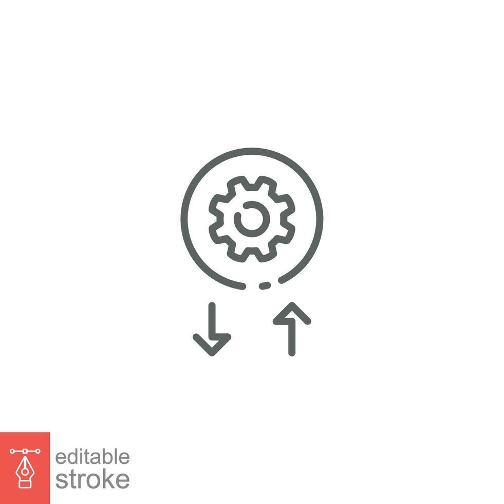 Workflow icon. Simple outline style. Operations, procedure, cog, gear, work, flow, pictogram, process, arrow, business concept. Vector illustration isolated on white background editable stroke EPS 10