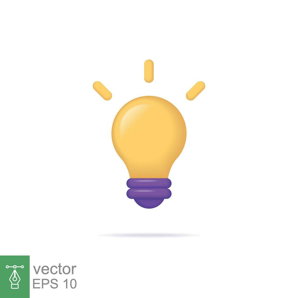 3d cartoon style minimal yellow light bulb icon. Idea, solution, business, creative, electricity, inspiration, strategy concept. Vector illustration design isolated. Simple lamp object symbol. EPS 10