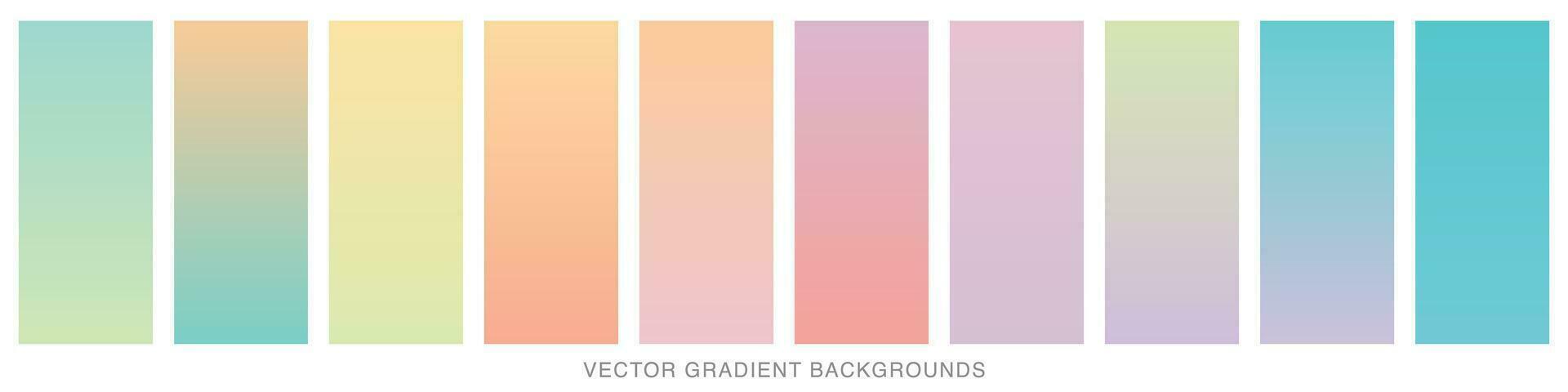 Collection of colorful smooth gradient background for graphic design. Soft color modern screen vector design for mobile app. Blue, green, turquoise, bright, red, yellow, abstract. EPS 10.