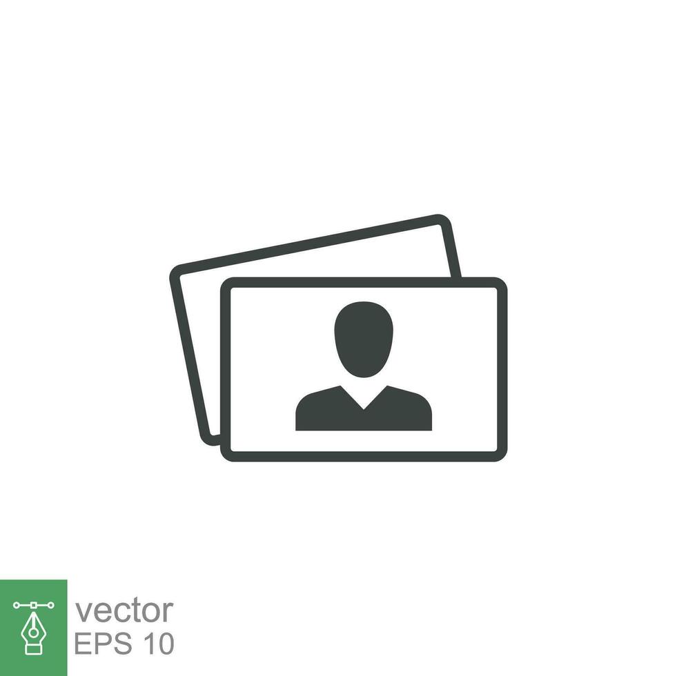 Business card vector icon. Company, management, name, blank account symbol. Man pictogram silhouette. Graphic design isolated on white background. EPS 10