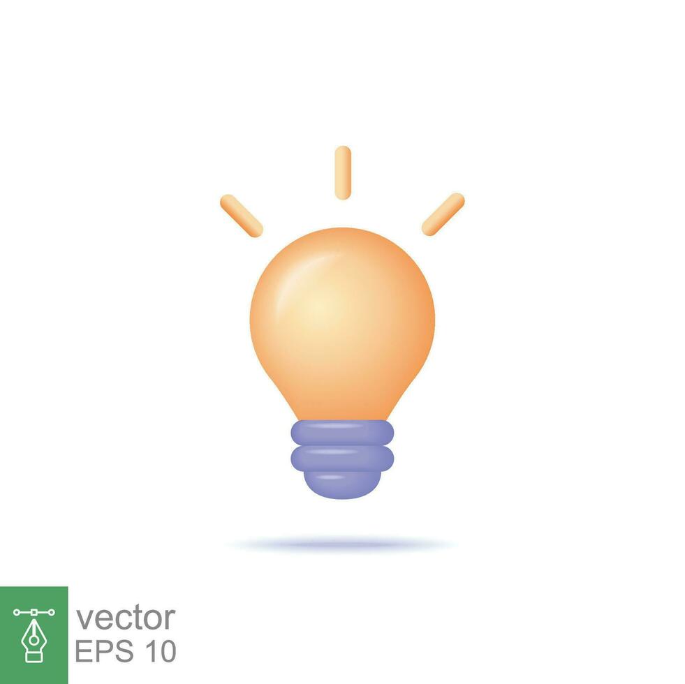 3d cartoon style minimal yellow light bulb icon. Idea, solution, business, creative, electricity, inspiration, strategy concept. Vector illustration design isolated. Simple lamp object symbol. EPS 10