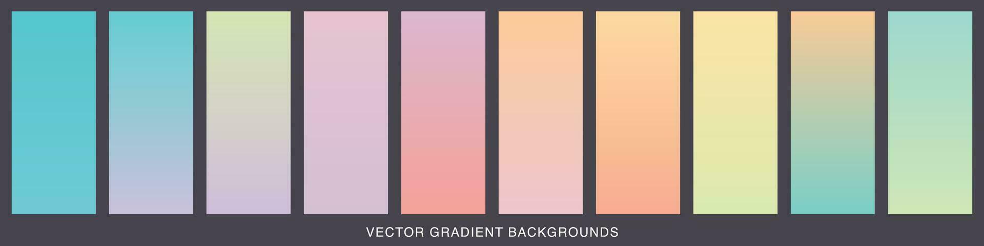 Collection of colorful smooth gradient background for graphic design. Soft color modern screen vector design for mobile app. Blue, green, turquoise, bright, red, yellow, abstract. EPS 10.