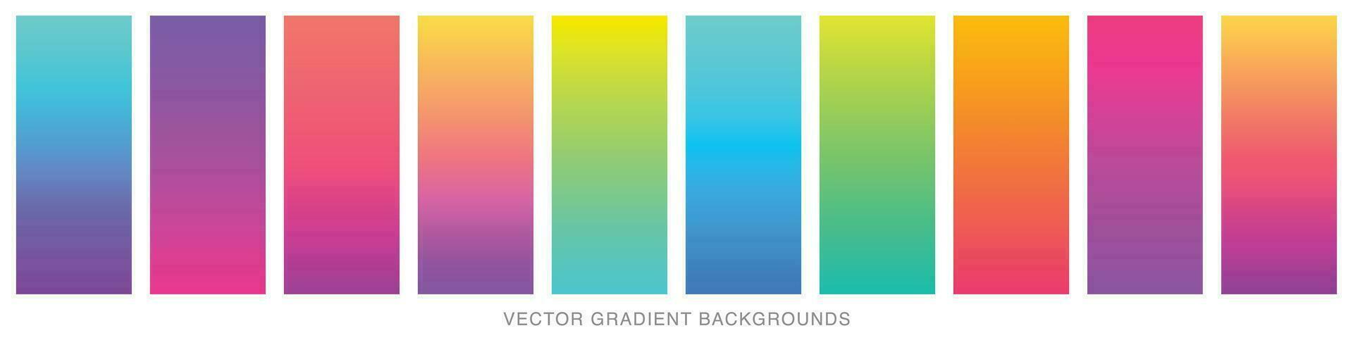 Collection of colorful smooth gradient background for graphic design. Soft color modern screen vector design for mobile app. Blue, green, turquoise, bright, red, yellow, abstract. EPS 10.