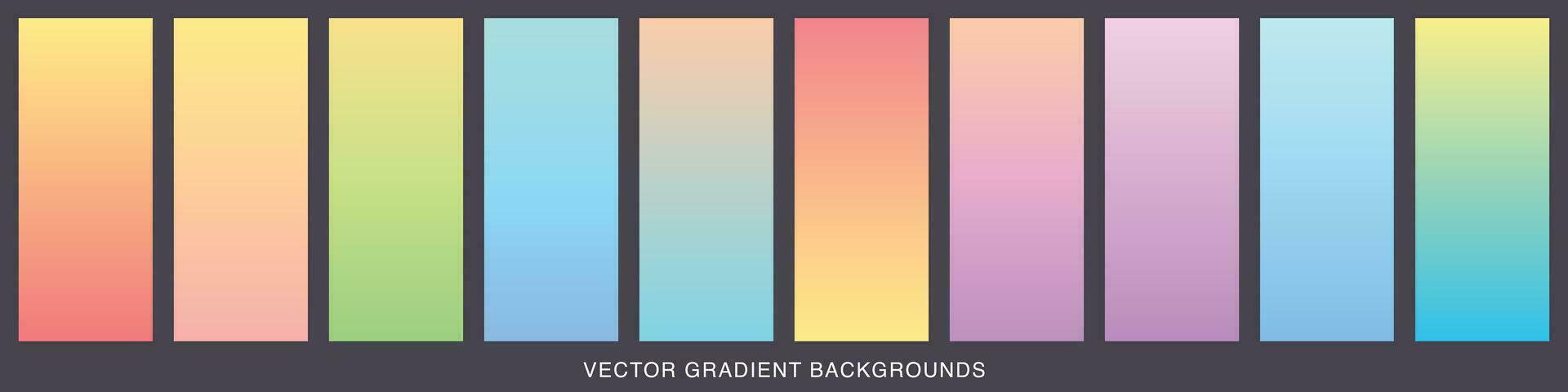 Collection of colorful smooth gradient background for graphic design. Soft color modern screen vector design for mobile app. Blue, green, turquoise, bright, red, yellow, abstract. EPS 10.