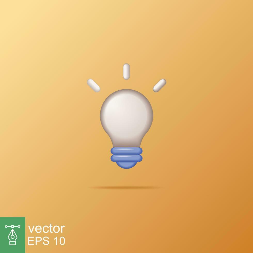 3d cartoon style minimal yellow light bulb icon. Idea, solution, business, creative, electricity, inspiration, strategy concept. Vector illustration design isolated. Simple lamp object symbol. EPS 10