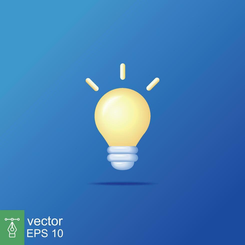 3d cartoon style minimal yellow light bulb icon. Idea, solution, business, creative, electricity, inspiration, strategy concept. Vector illustration design isolated. Simple lamp object symbol. EPS 10