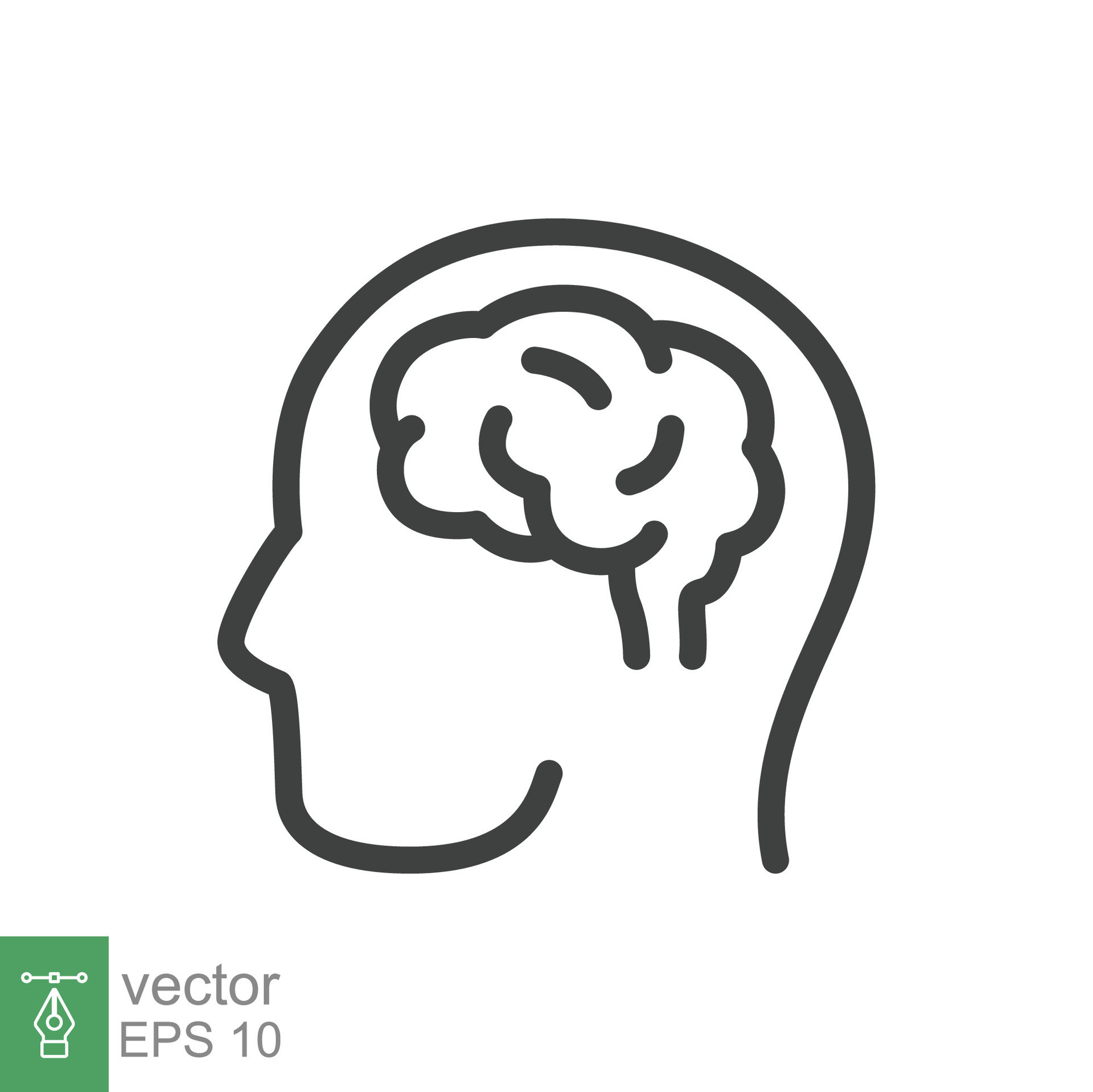 Human brain icon. Simple outline style. Think, mind, head, idea