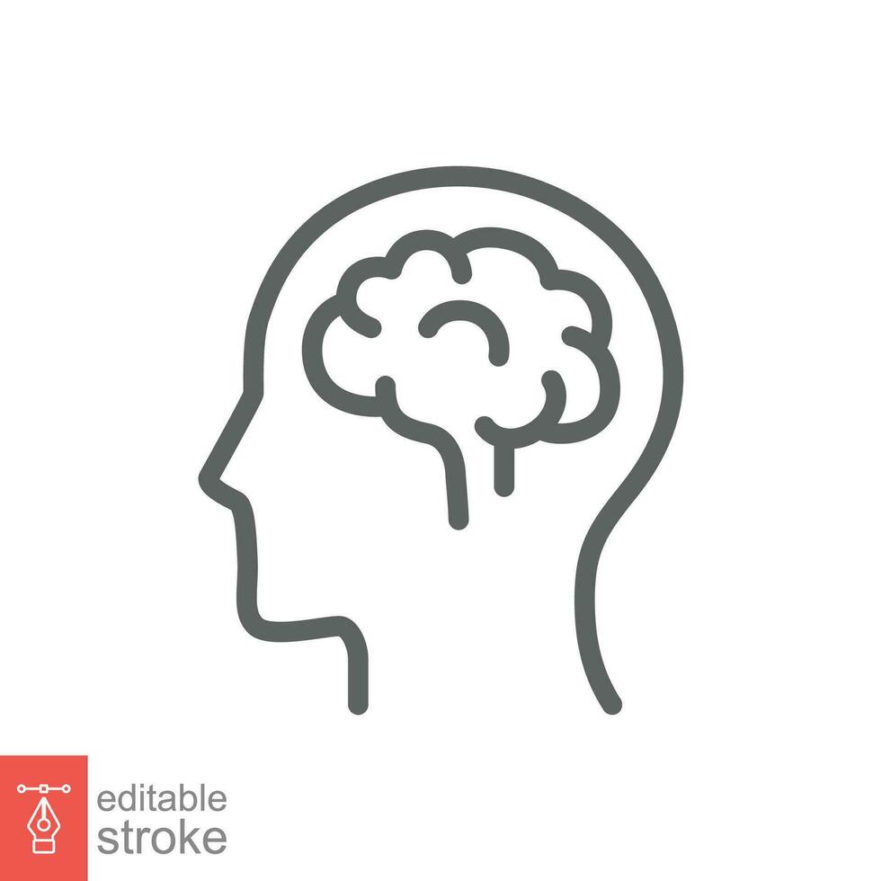 Human brain icon. Simple outline style. Think, mind, head, idea, creative concept. Vector line illustration design isolated. Editable stroke EPS 10.
