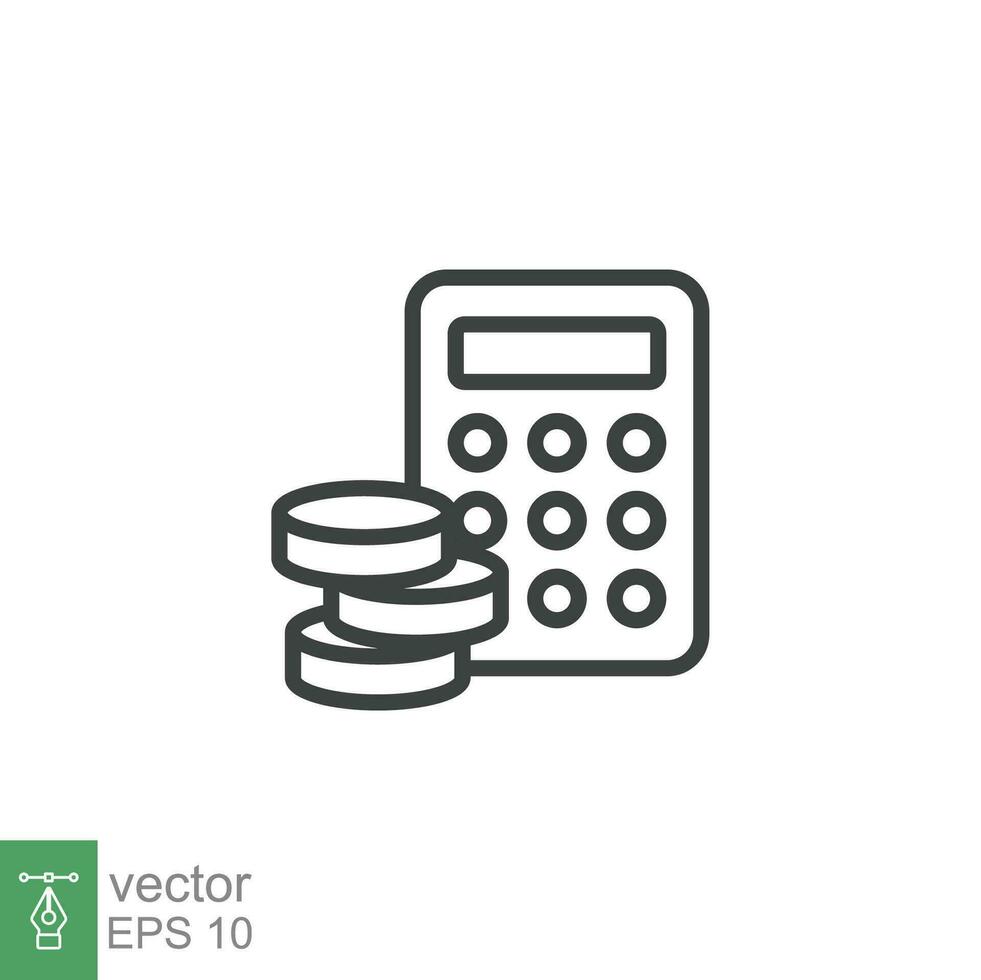 Budget icon. Simple outline style. Money flow account with calculator. Business concept. Vector design illustration isolated. EPS 10.