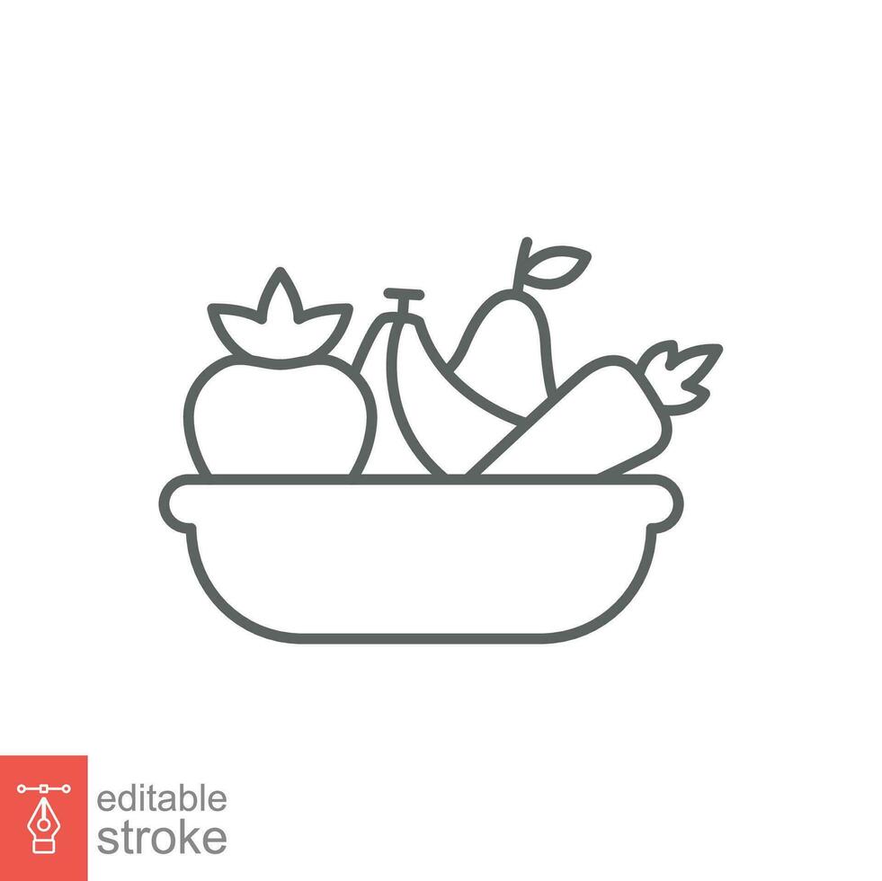 Plate fruit icon. Simple outline style. Vegetable bowl sign, healthy foods diet concept. Thin line vector illustration design isolated. Editable stroke EPS 10.