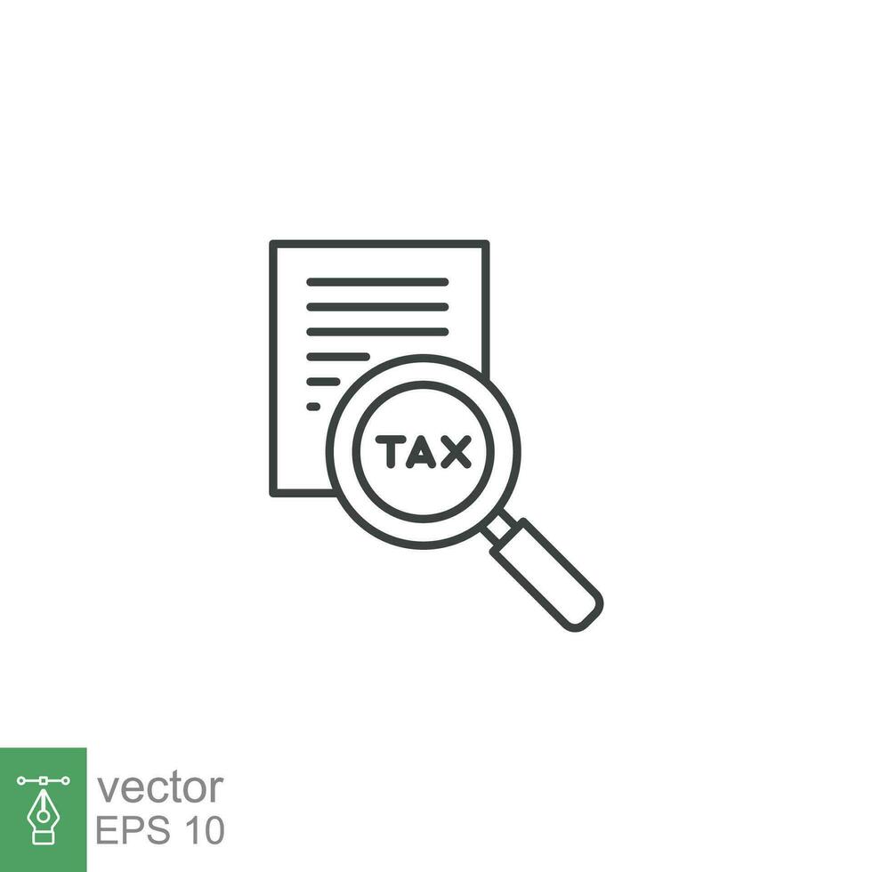 Tax identification icon. Simple outline style. Document with magnifying glass, file analysis concept. Vector illustration design isolated. EPS 10.