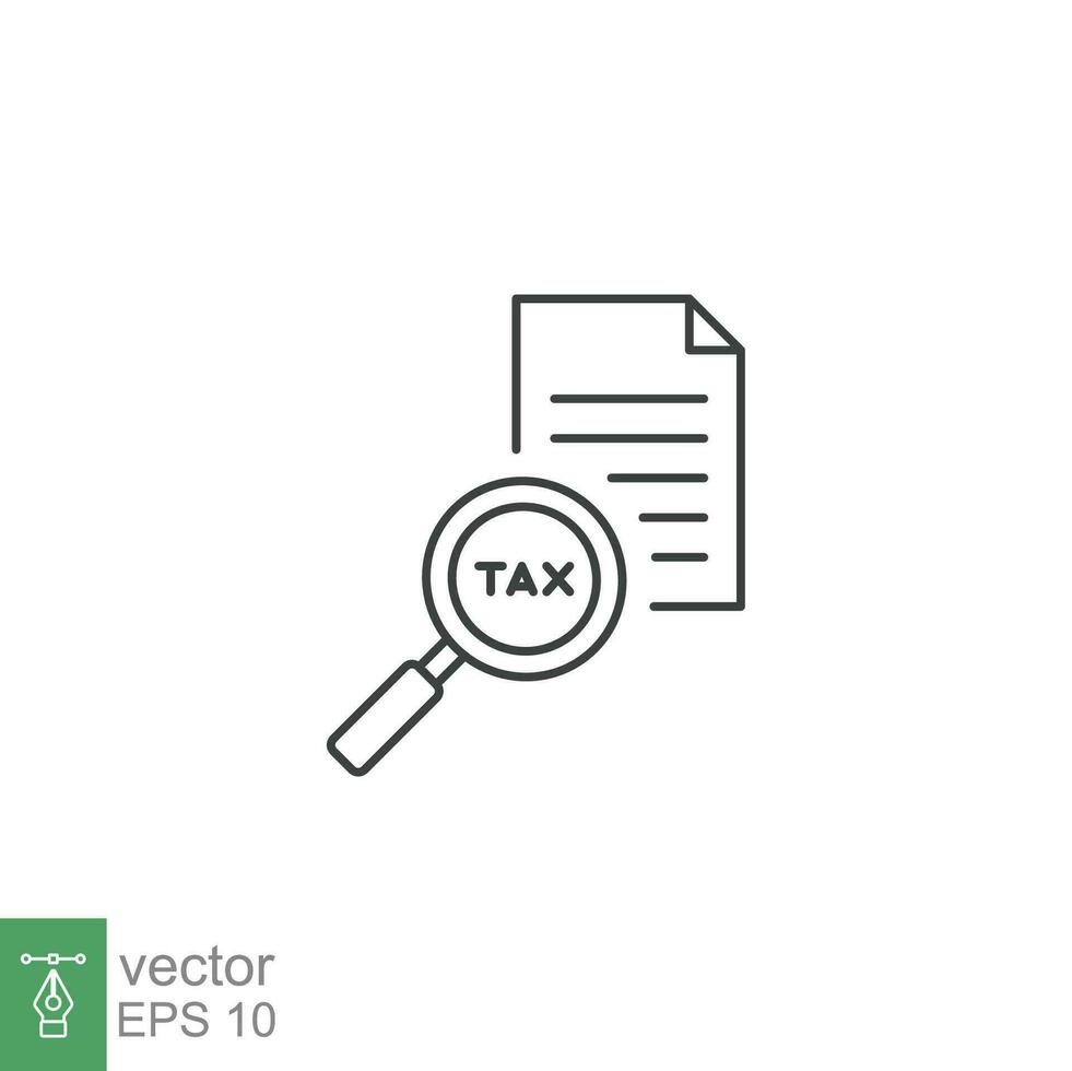 Tax identification icon. Simple outline style. Document with magnifying glass, file analysis concept. Vector illustration design isolated. EPS 10.