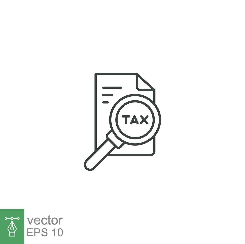 Tax identification icon. Simple outline style. Document with magnifying glass, file analysis concept. Vector illustration design isolated. EPS 10.