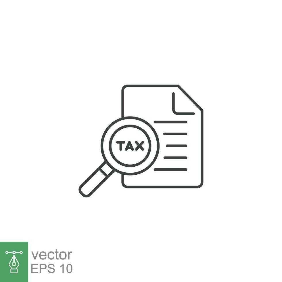 Tax identification icon. Simple outline style. Document with magnifying glass, file analysis concept. Vector illustration design isolated. EPS 10.