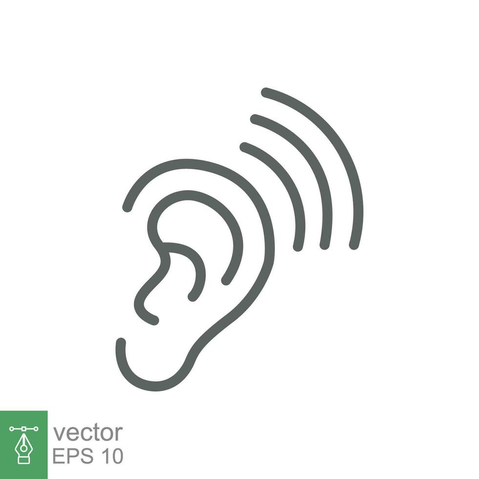 Ear icon. Simple outline style. Hearing, listen symbol. Thin line vector illustration isolated on white background. EPS 10.