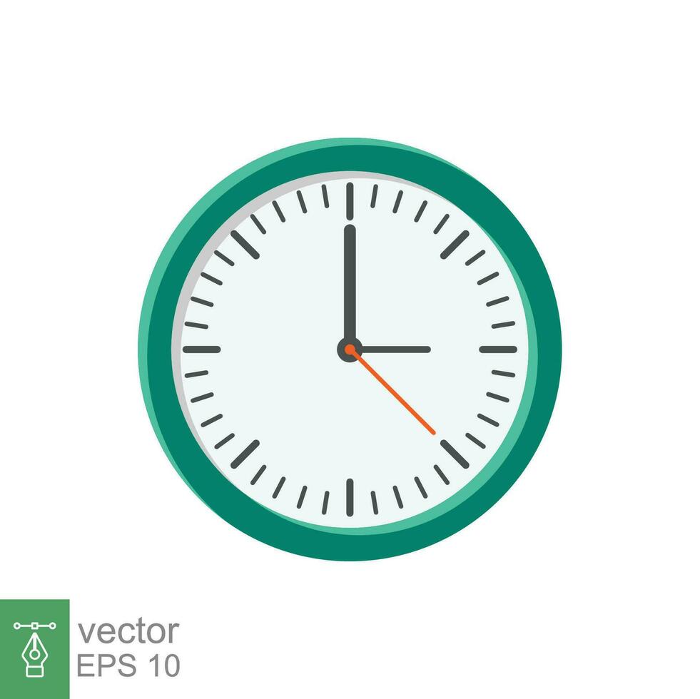 Analog clock flat icon. Time management symbol, chronometer with hour, minute and second arrow. Simple vector illustration isolated on white background. EPS 10.
