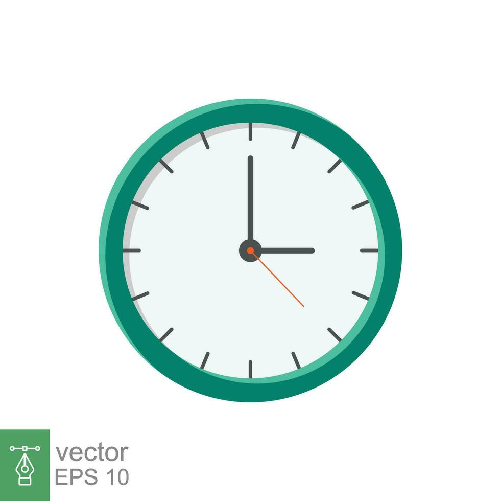 Analog clock flat icon. Time management symbol, chronometer with hour, minute and second arrow. Simple vector illustration isolated on white background. EPS 10.