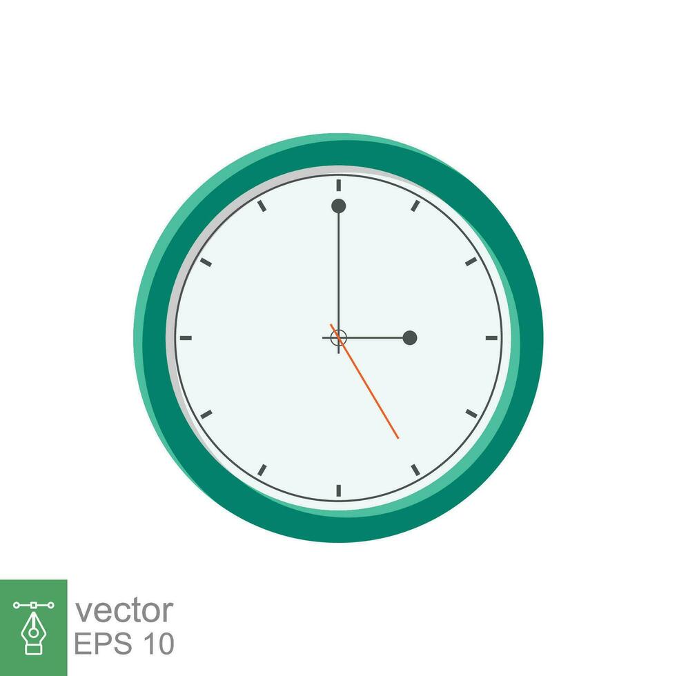 Analog clock flat icon. Time management symbol, chronometer with hour, minute and second arrow. Simple vector illustration isolated on white background. EPS 10.