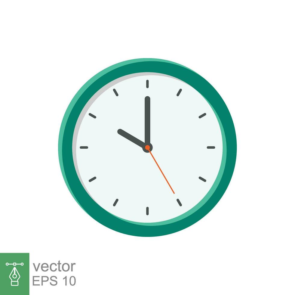 icono plano de reloj analógico. símbolo de gestión del tiempo, cronómetro con flecha de hora, minuto y segundo. ilustración vectorial simple aislada sobre fondo blanco. eps 10. vector