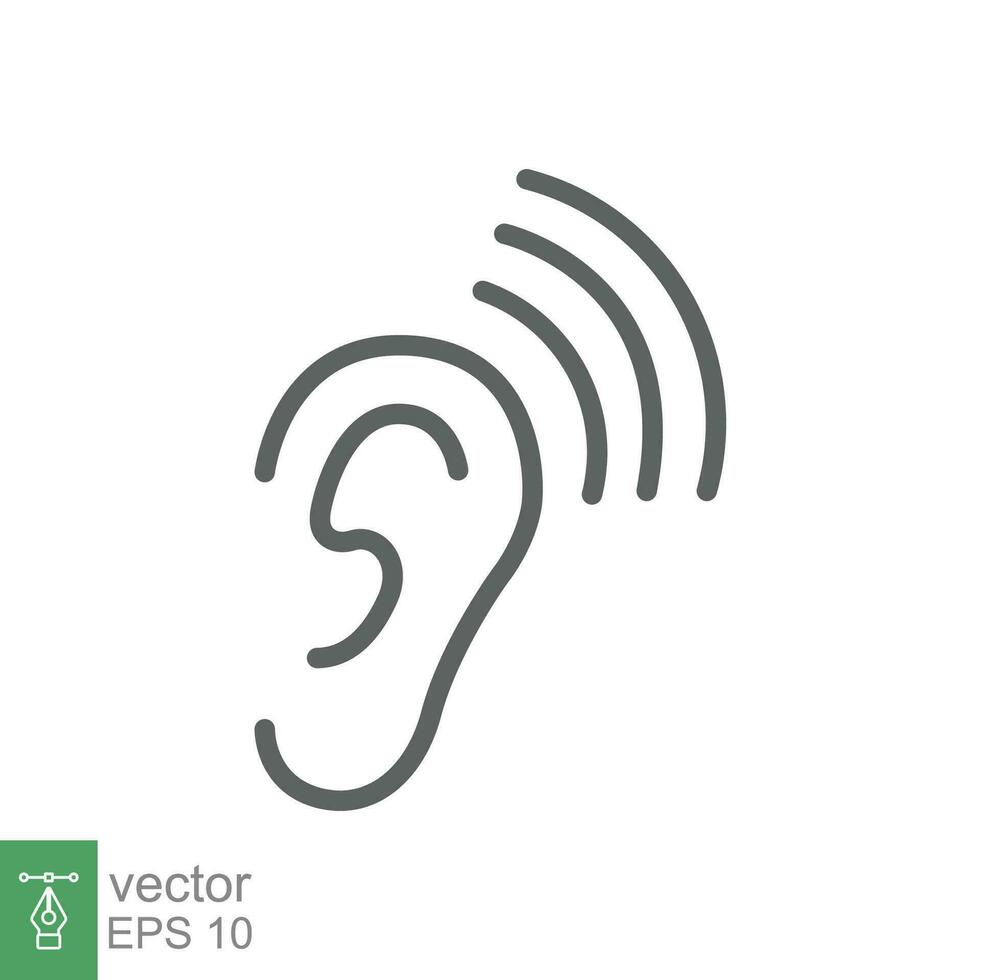 Ear icon. Simple outline style. Hearing, listen symbol. Thin line vector illustration isolated on white background. EPS 10.