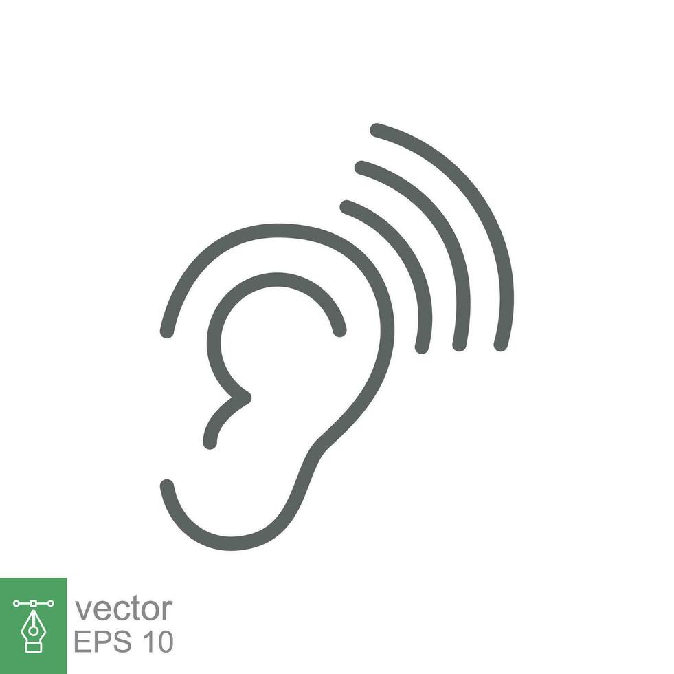 Ear icon. Simple outline style. Hearing, listen symbol. Thin line vector illustration isolated on white background. EPS 10.