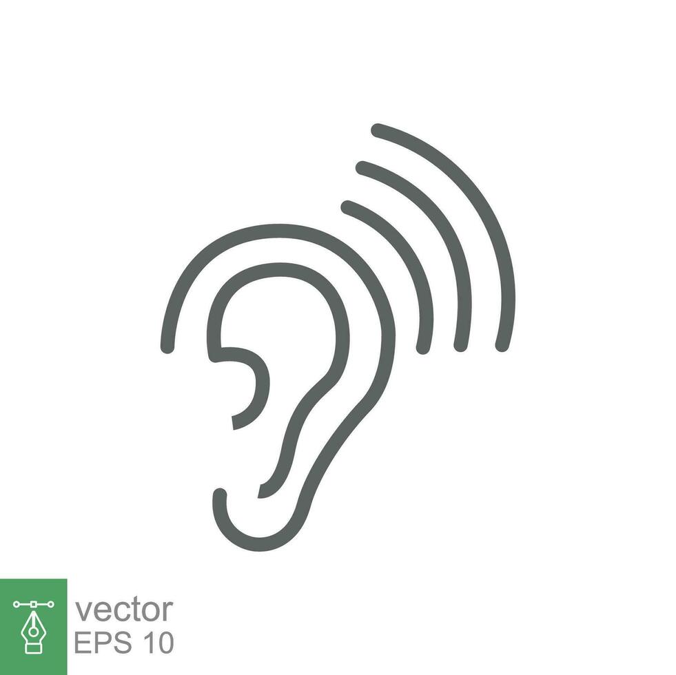 Ear icon. Simple outline style. Hearing, listen symbol. Thin line vector illustration isolated on white background. EPS 10.