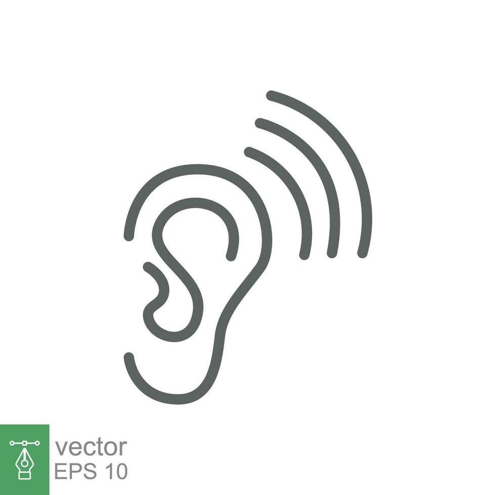 Ear icon. Simple outline style. Hearing, listen symbol. Thin line vector illustration isolated on white background. EPS 10.