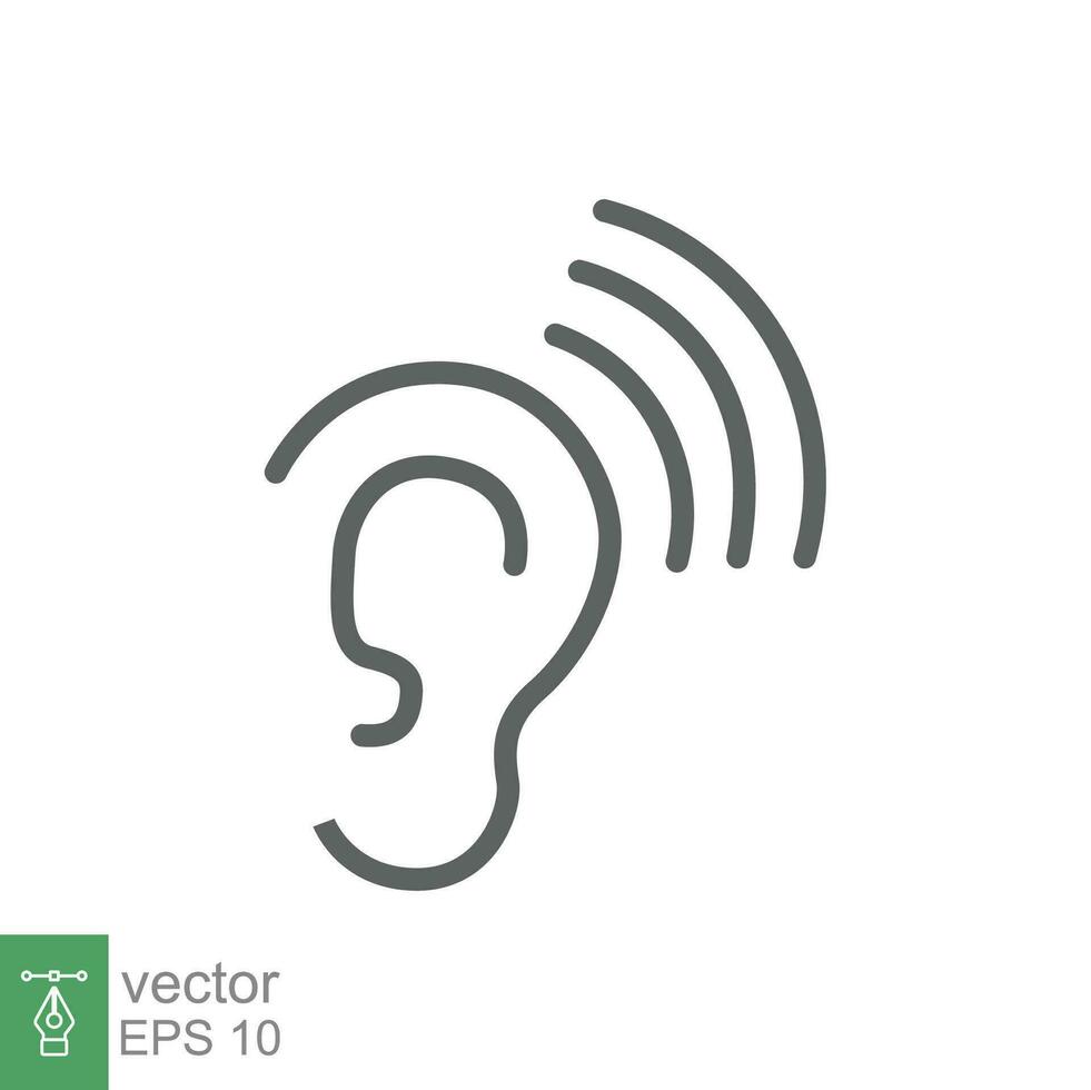 Ear icon. Simple outline style. Hearing, listen symbol. Thin line vector illustration isolated on white background. EPS 10.
