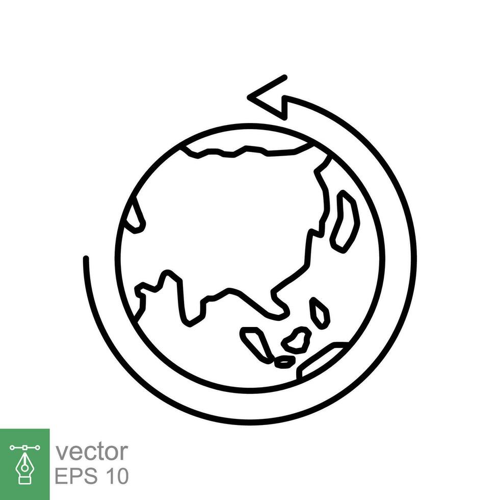 Earth globe icon. Simple outline style. Around planet with arrow. Thin line symbol. Vector illustration isolated on white background. EPS 10.