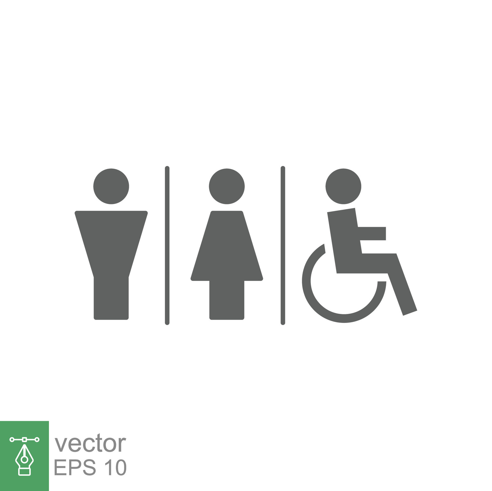 Male, female, handicap toilet sign icon. WC, unisex bathroom concept