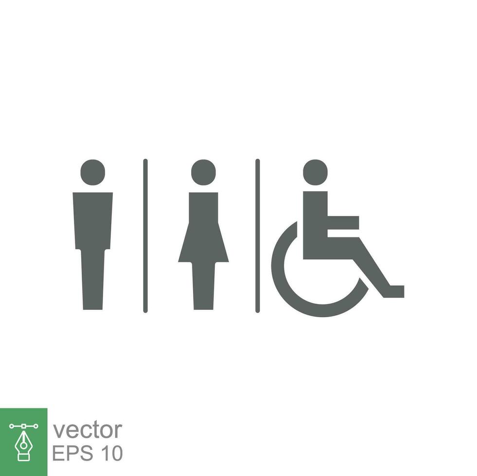 Male, female, handicap toilet sign icon. WC, unisex bathroom concept