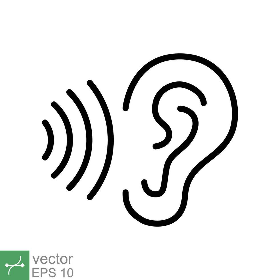 Ear listen icon. Simple outline style. Hear sound, noise, waves, deaf, human sense concept. Thin line symbol vector illustration design isolated on white background. EPS 10.