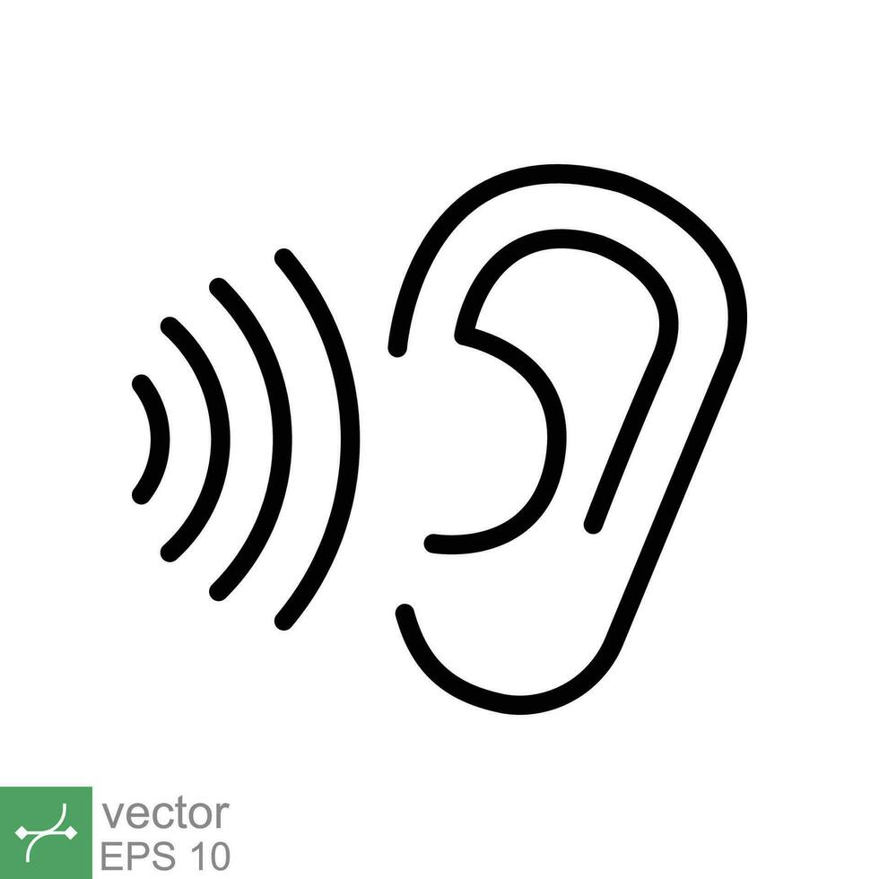 Ear listen icon. Simple outline style. Hear sound, noise, waves, deaf, human sense concept. Thin line symbol vector illustration design isolated on white background. EPS 10.
