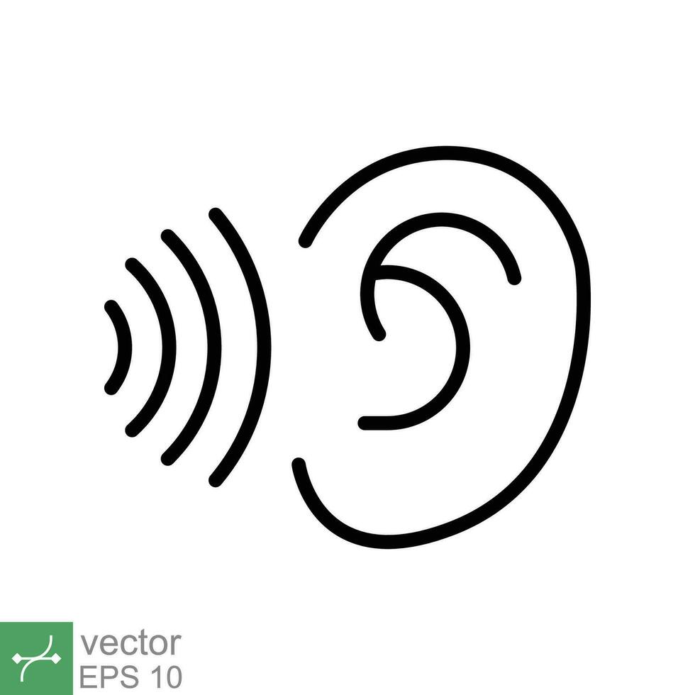 Ear listen icon. Simple outline style. Hear sound, noise, waves, deaf, human sense concept. Thin line symbol vector illustration design isolated on white background. EPS 10.