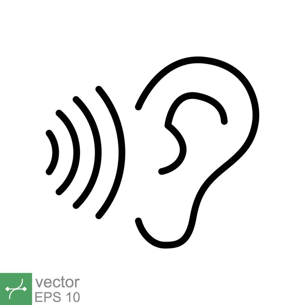 oído escucha icono. sencillo contorno estilo. oír sonido, ruido, ondas, sordo, humano sentido concepto. Delgado línea símbolo vector ilustración diseño aislado en blanco antecedentes. eps 10