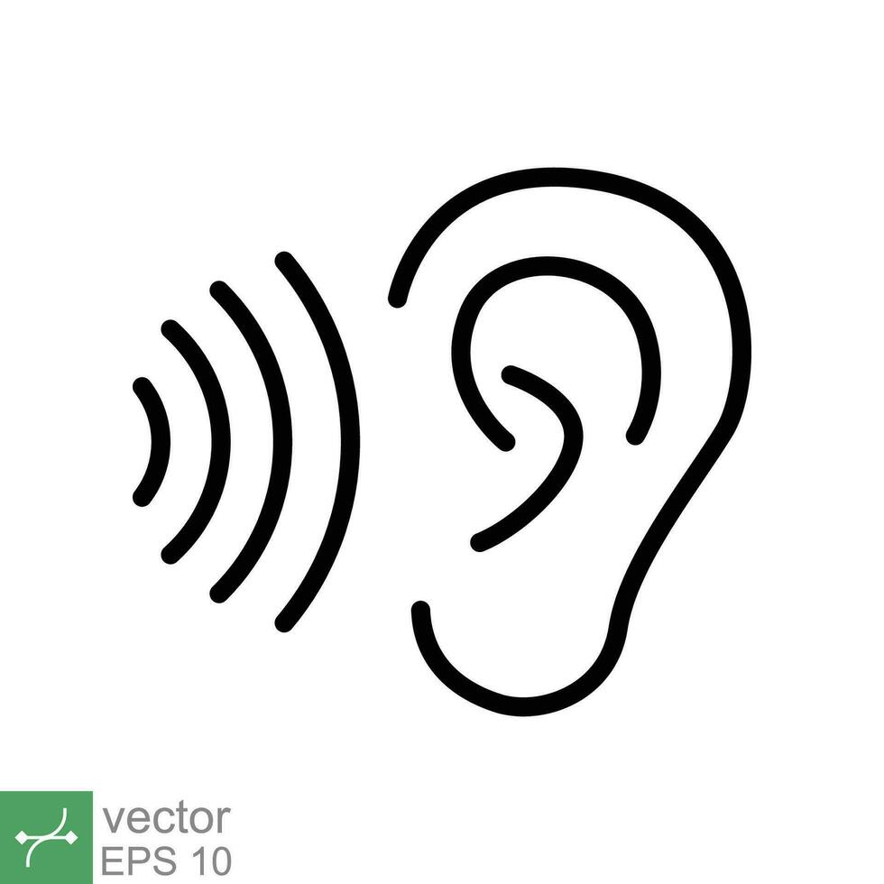 Ear listen icon. Simple outline style. Hear sound, noise, waves, deaf, human sense concept. Thin line symbol vector illustration design isolated on white background. EPS 10.