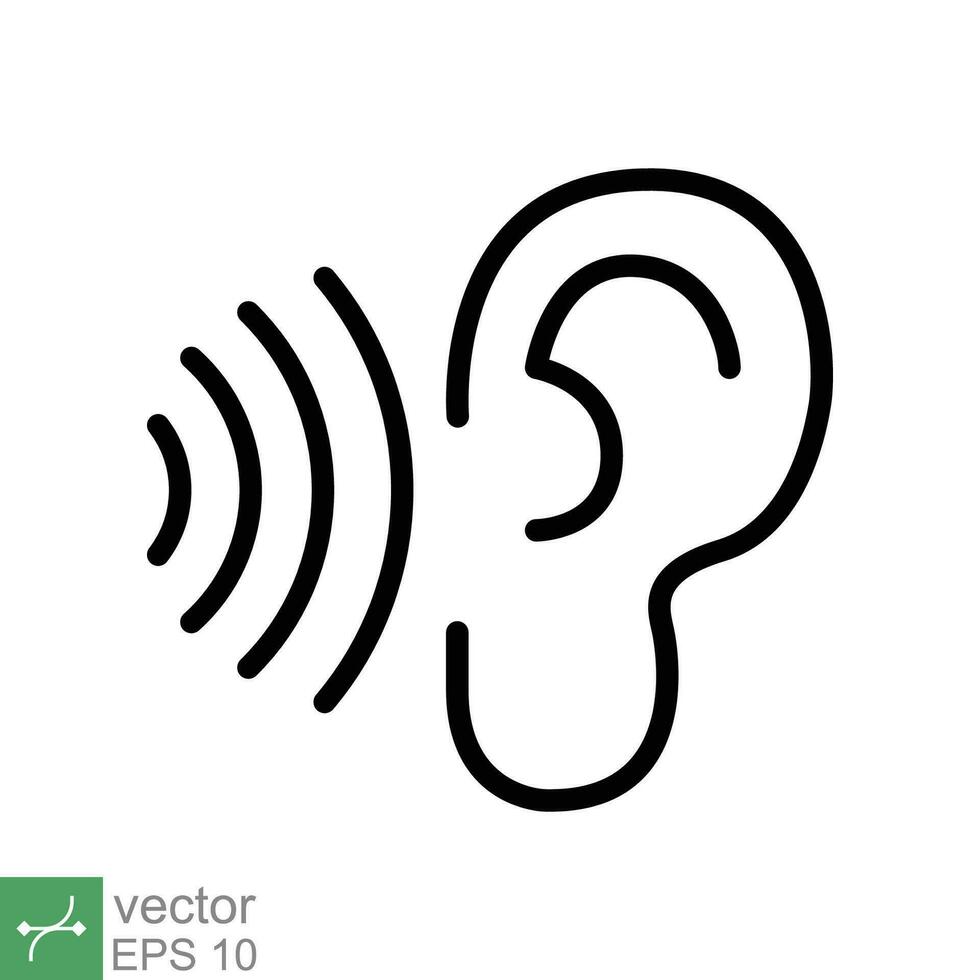 Ear listen icon. Simple outline style. Hear sound, noise, waves, deaf, human sense concept. Thin line symbol vector illustration design isolated on white background. EPS 10.