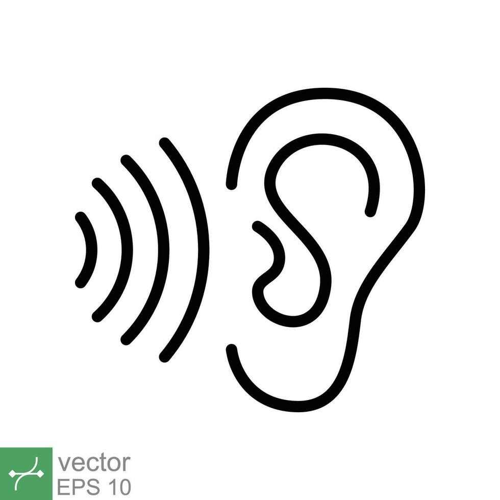 Ear listen icon. Simple outline style. Hear sound, noise, waves, deaf, human sense concept. Thin line symbol vector illustration design isolated on white background. EPS 10.