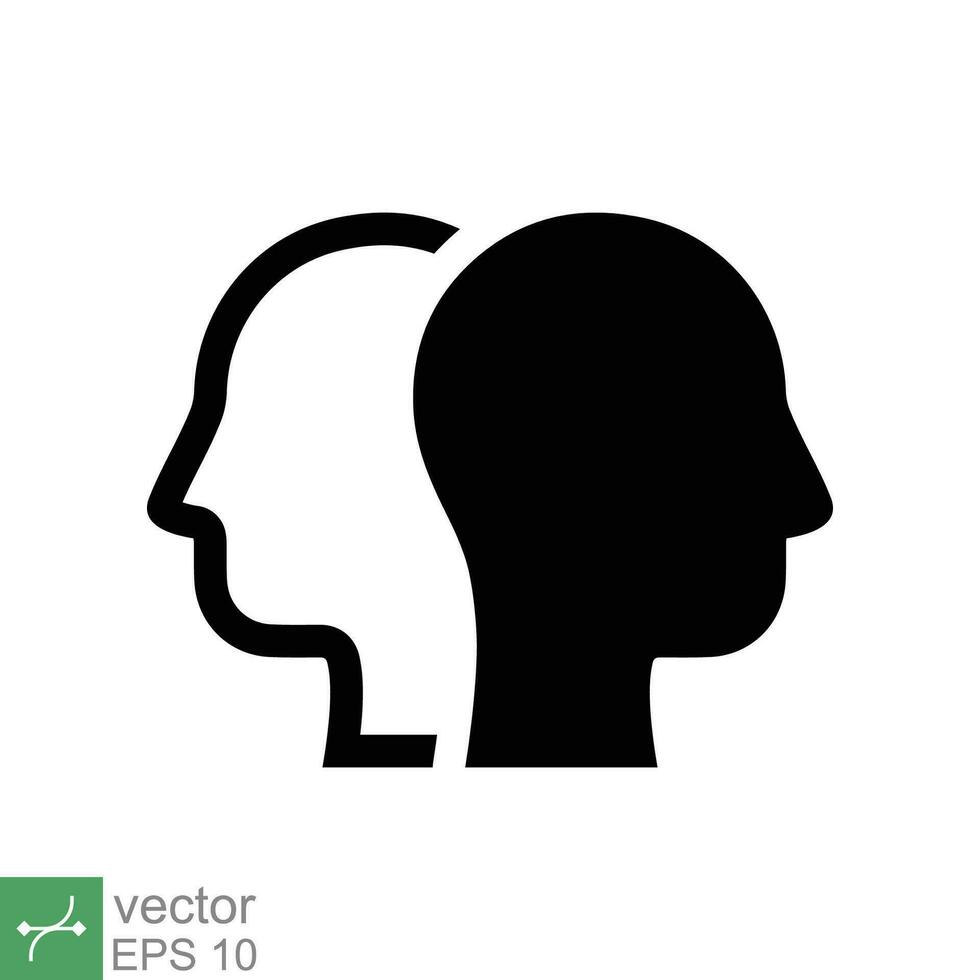 Two head icon. Simple flat style. Human profile, opposite, psychology, duality, double, paradox, diversity, tolerance and opposites concept. Vector illustration isolated on white background. EPS 10.