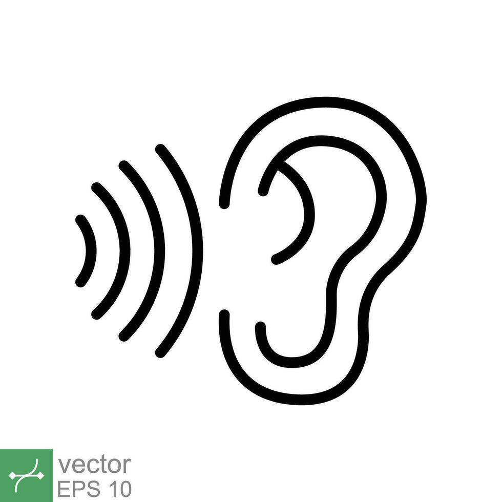 Ear listen icon. Simple outline style. Hear sound, noise, waves, deaf, human sense concept. Thin line symbol vector illustration design isolated on white background. EPS 10.