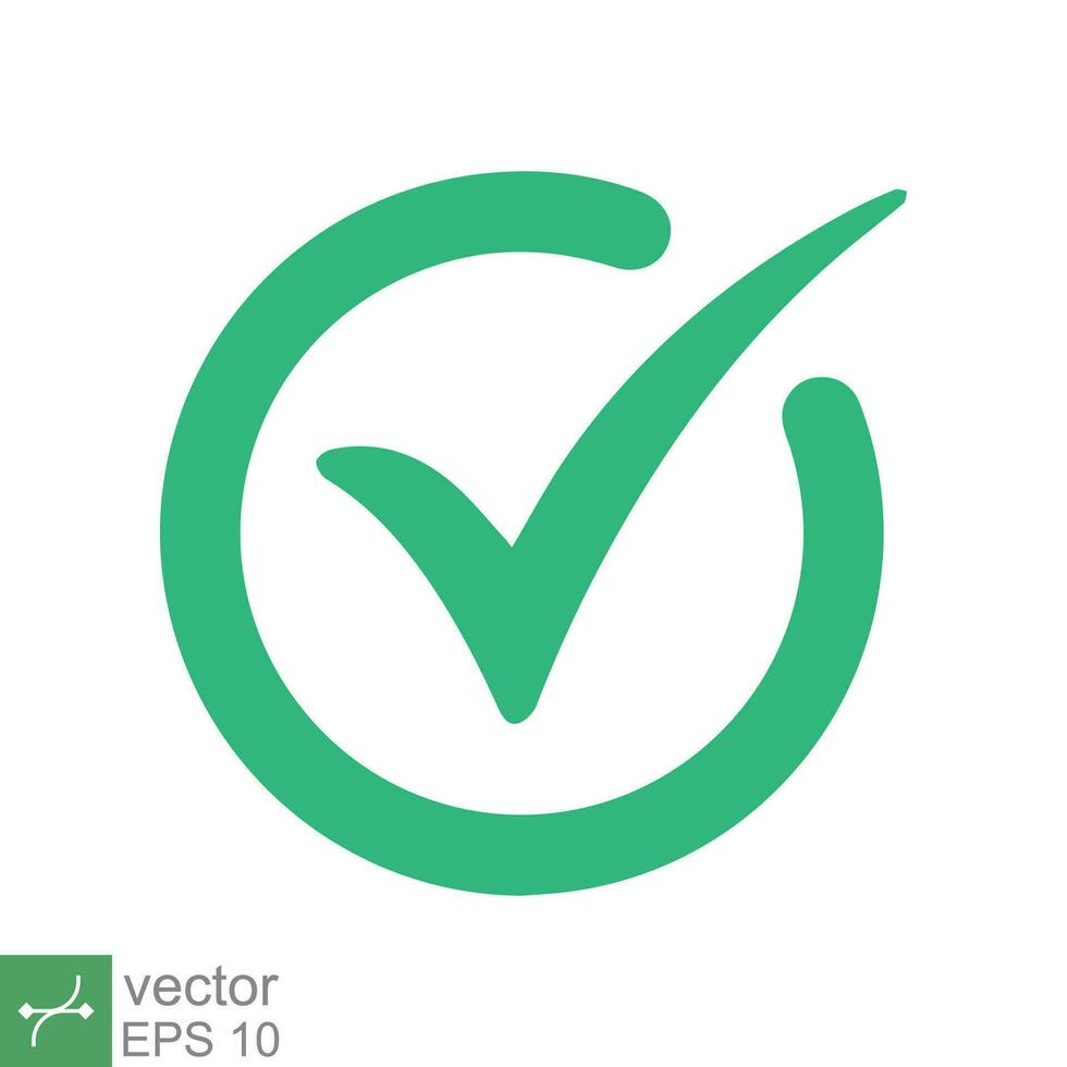 Green check mark icon. Simple flat style. Tick symbol, checkbox, right, checkmark, yes, correct, acceptance, ok concept. Vector illustration isolated on white background. EPS 10.