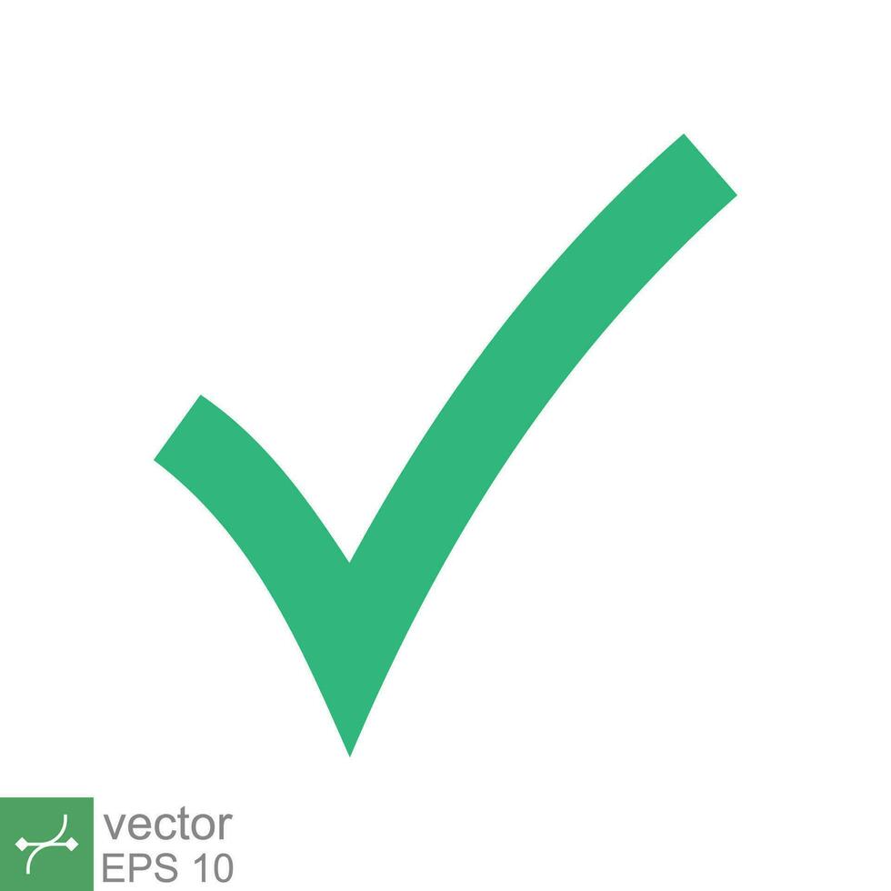 Green check mark icon. Simple flat style. Tick symbol, checkbox, right, checkmark, yes, correct, acceptance, ok concept. Vector illustration isolated on white background. EPS 10.