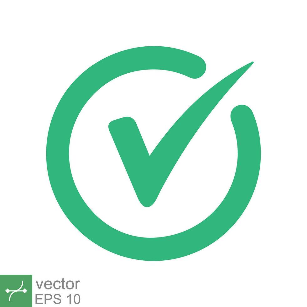 Green check mark icon. Simple flat style. Tick symbol, checkbox, right, checkmark, yes, correct, acceptance, ok concept. Vector illustration isolated on white background. EPS 10.