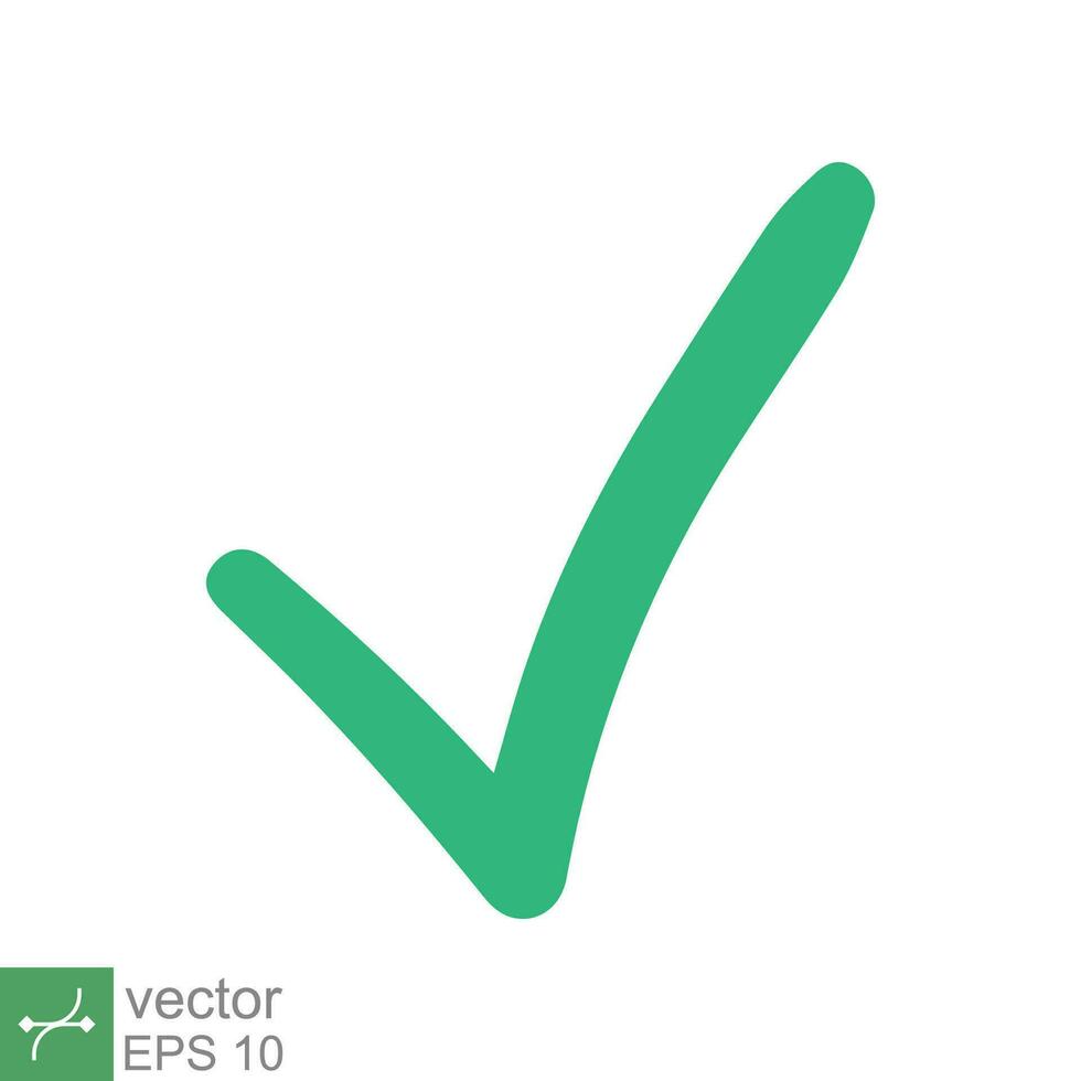 Green check mark icon. Simple flat style. Tick symbol, checkbox, right, checkmark, yes, correct, acceptance, ok concept. Vector illustration isolated on white background. EPS 10.